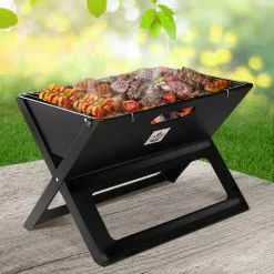 Grillz Portable BBQ Charcoal Grill Smoker Outdoor Folding Steel Camping Barbecue