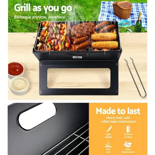 Grillz Portable BBQ Charcoal Grill Smoker Outdoor Folding Steel Camping Barbecue 5 Grillz Portable BBQ Charcoal Grill Smoker Outdoor Folding Steel Camping Barbecue - Image 5